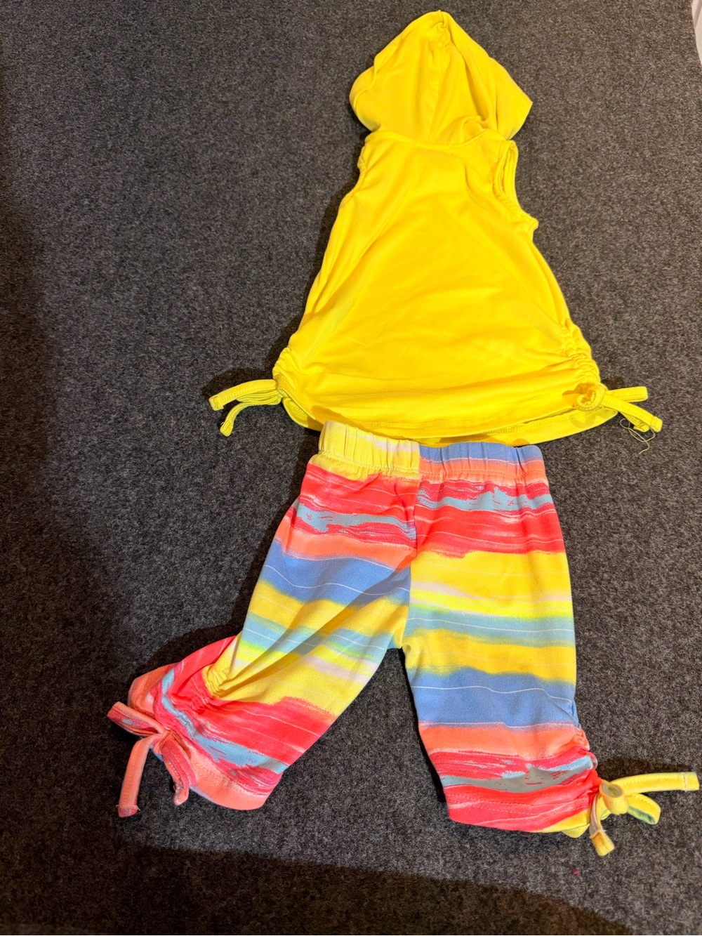 Yellow Hooded Unicorn Tank with Rainbow Stripe Shorts Set - Picture 2 of 7